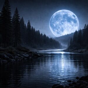 Mystical Blue Moonlit Forest Art Print 8x10 Glossy